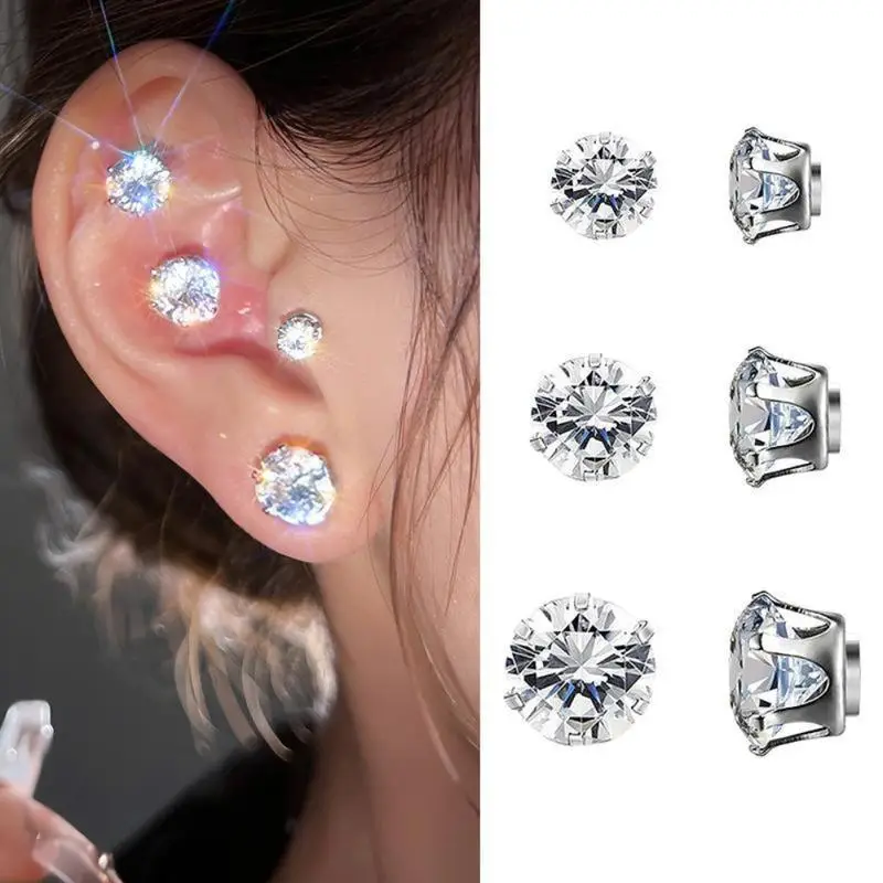 Bông Tai Kẹp Núm Hút Từ Tính, Thời Trang, Dành Cho Nam Và Nữ, Phong Cách Punk, Lấp Lánh Tròn, Không Xỏ Lỗ, Phụ Kiện Bông Tai Women