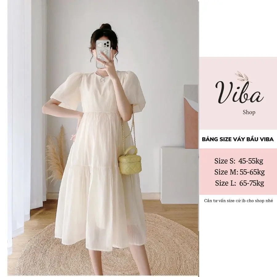 Váy bầu Tiểu thư [VB05] sẵn size S M L đầm bầu công chúa màu kem FREESHIP