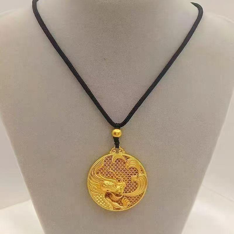 Product Introduction of Vòng Cổ Rồng Hoàng Đạo, Thiết Kế Đám Mây Rỗng Thủ Công Cũ Bằng Vàng Cát, Vòng Cổ Mặt Dây Chuyền Đầu Rồng Sư Tử Hòa Điền, Vàng Giả, Rất Tinh Tế 1