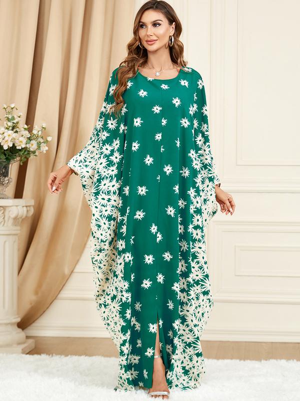 Product Introduction of 3421 Muslim Middle East Discount Fashion Clothing Green Batwing Sleeve Loose Fashion plus Size Dress 6