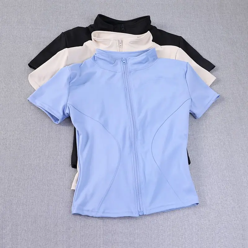 2025 Yoga Clothes Women's Summer New Tight T-shirt Sports Short-Sleeved Zipper Top Professional Running Pilates Workout Clothes