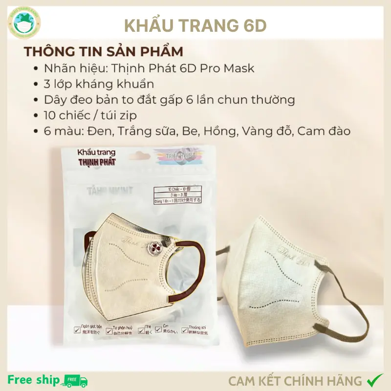 [Thùng 100 chiếc] khẩu trang 6D Thịnh Phát 3 lớp khuẩn cao cấp dây đeo bản to dễ đeo không sợ đau Phụ Kiện Women Voan Móc Khoá 1