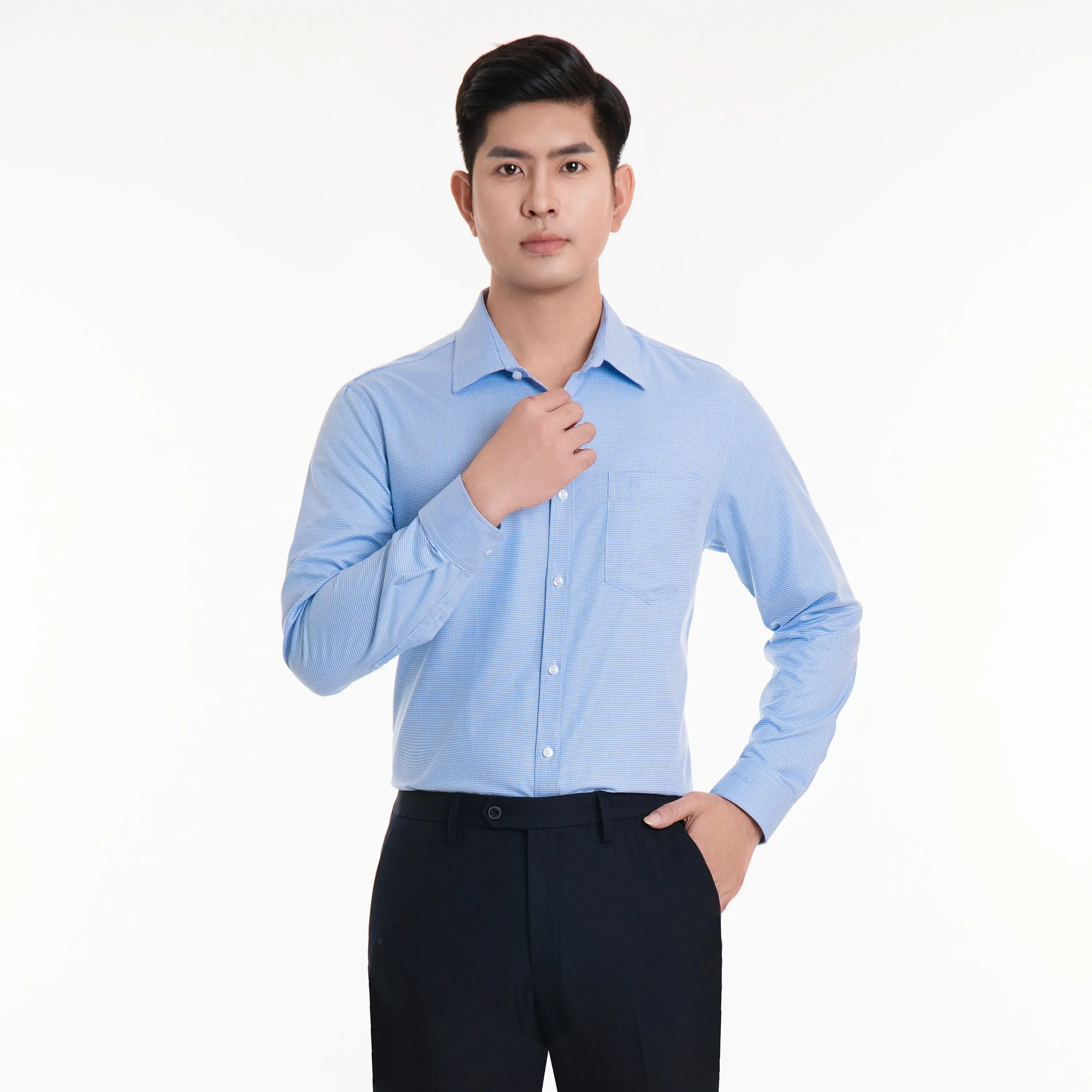 Áo sơ mi nam 994 dài tay cotton sọc kẻ nhuyễn Thái Hòa form regular fit  23ASM-994 Menswear Shirt