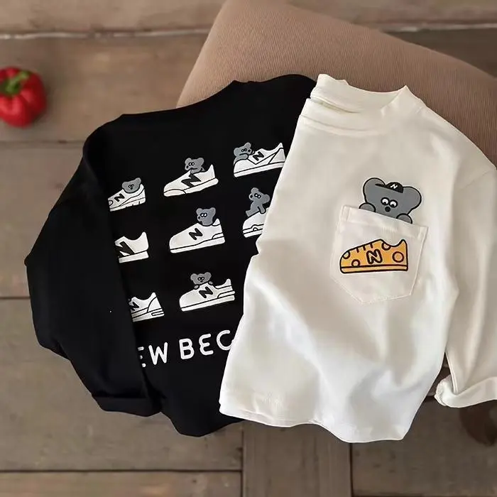 Áo Thun Cotton Hoạt Hình, Dành Cho Trẻ Em, Dài Tay, Hàng Mới Về 2024, Áo Mùa Thu Cho Bé Trai, Phong Cách Hàn Quốc, Có Túi, Thích Hợp Cho Bé Và Phụ Nữ, Áo Lớp Nền