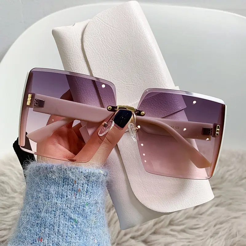 BS05 [Kacamata + BOX] Kacamata Fashion Wanita Tanpa Bingkai Hitam Perempuan Eyewear Sunglasses Lensa 4