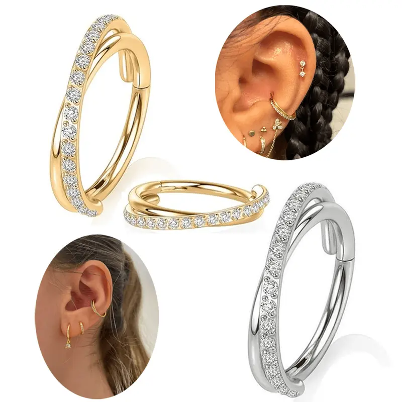 1pc 316L Stainless Steel Nose Ring Hoop 16G Conch Piercing Jewelry Clear CZ Double Helix Earring Tragus Daith Piercing Jewelry For Women 0