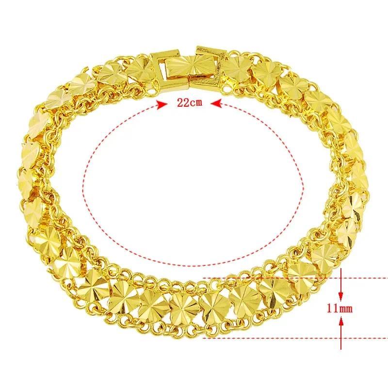 Product Introduction of Gold Color Bracelet for Women Chain Heart Wide Chain Cuff Bangle Bracelet Wristband Wedding Jewelry Gifts 22cm 4