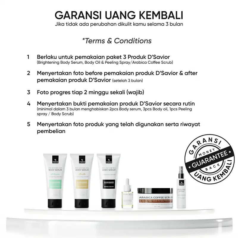 D'SAVIOR Brightly Scrub Series | Paket Mencerahkan Untuk Kulit Kusam | Body Serum 150Ml dan Body Scrub 5