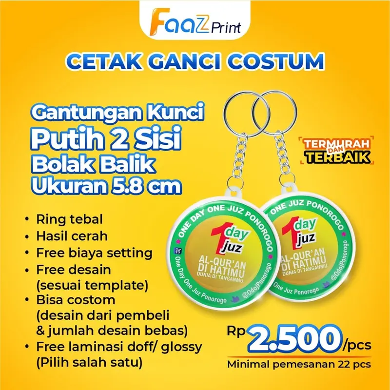 (PAKET KILAT 50 GANCI 1 HARI JADI) GANTUNGAN KUNCI BOLAK BALIK 2 SISI 4.5 cm dan 5.8 cm DESAIN BEBAS SUKA-SUKA Keychain 4