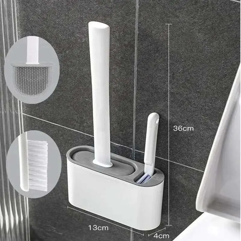 Silicone Toilet Brush With Box Wall Mounted TPR Holder Set Household Artifact Bathroom Daily Cleaning Tools Accessories