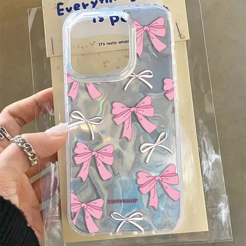 Sarung Retro Fesyen, Rekaan Ikatan Simpul, Untuk iPhone 15, 14, 13, 16, 12, 11, Pro Max, Corak Bunga Bergemerlapan, Reka Bentuk Hati dan Riak Air, Kemasan Polka Dot dan Laser Bintang, Sarung Penutup Telefon PC