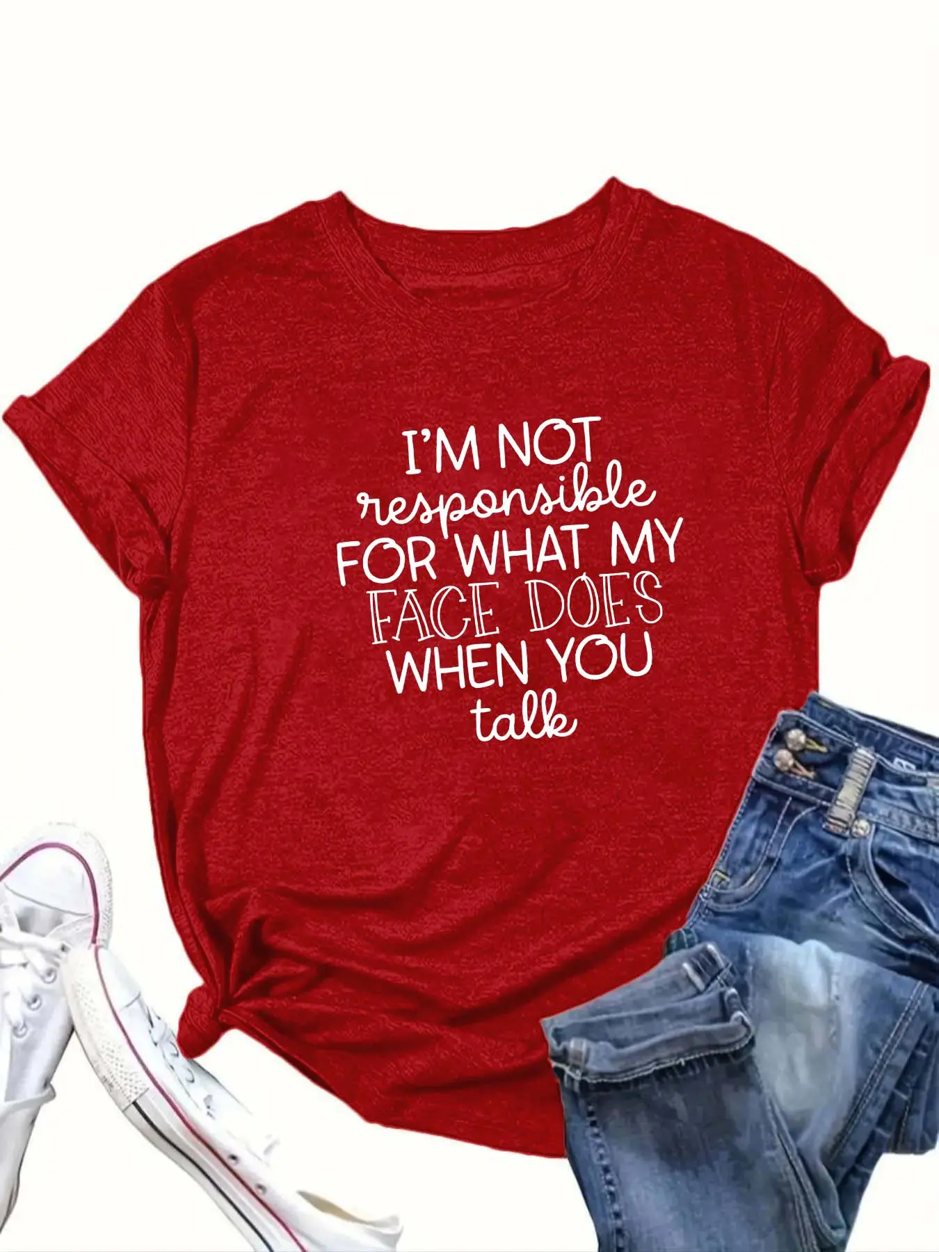 【Plus Size】Letter Print Round Neck Tee, Casual Short Sleeve T-Shirt for Summer, Women's Plus Clothing for Daily Wear