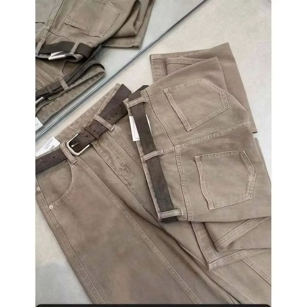 [ Hàng Có Sẵn ] Quần bò suông nâu tây gân giữa gấu to cạp cao phom dáng chuẩn dễ phối đồ chất liệu dày dặn không giãn size S M L XL | BigBuy360 - bigbuy360.vn