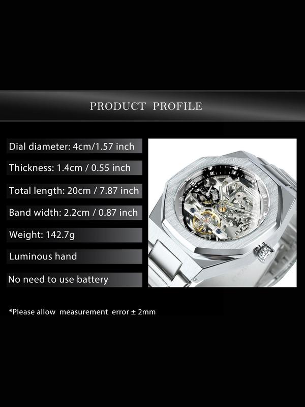 Men's Classic Business Rhinestone Decorated Analog Mechanical Watch, Fashion Watches for Men, Luminous Hands Watch for Party, Daily Clothing Decor, Trendy All-match & Exquisite Watch for Birthday Gift with Box 7