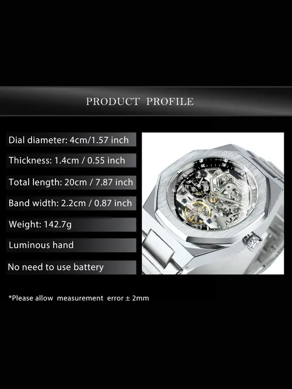 Men's Classic Business Rhinestone Decorated Analog Mechanical Watch, Fashion Watches for Men, Luminous Hands Watch for Party, Daily Clothing Decor, Trendy All-match & Exquisite Watch for Birthday Gift with Box 7