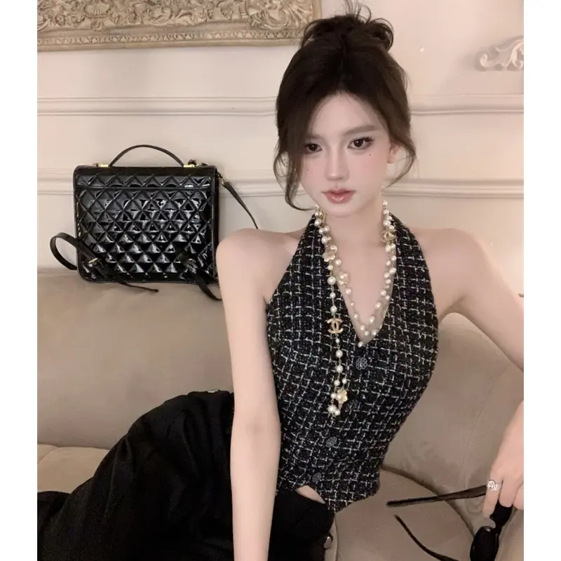 Áo Vest Kẻ Sọc Dệt Hai Dây, Áo Không Tay, Thanh Lịch, Thời Trang