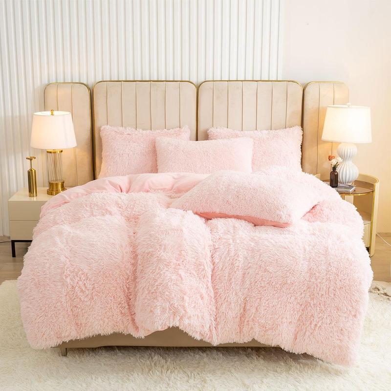 Solid Color Fluffy Duvet Cover Set, 3 Counts/set Soft Comfortable Duvet Cover & Pillowcase without Filler, Bedroom Accessories, Christmas Decor Warm Cozy Plush Bedding Set for Home Bedroom, Bedding Supplies, Christmas Gifts, Christmas Decorations 2