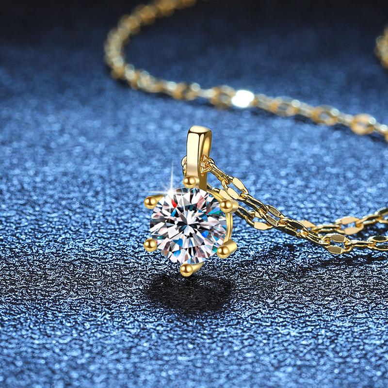 S925 Sterling Silver Moissanite During Women Lip Chain Korean Simple Style Six-Claw Moissanite 1 Karat Necklace Clavicle Chain JFK 2