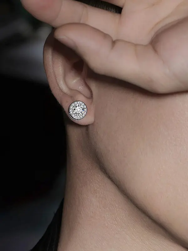 S925 Sterling Silver Round Shaped Rhinestone Decor Stud Earrings, Fashion Jewelry for Women & Men, Trendy All-match & Exquisite Jewelry for Birthday Gift 2