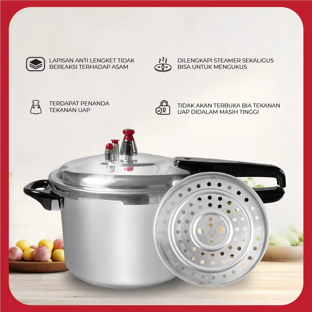 Pressure Cooker High Quality Panci Presto Alumunium Gagang Serbaguna  8L 10 L 12L Anti Lengket INCLUDE SARINGAN ALUMUNIUM Masak Steel presto  kecil  2  liter stainless steel tahan karat pressure cooker