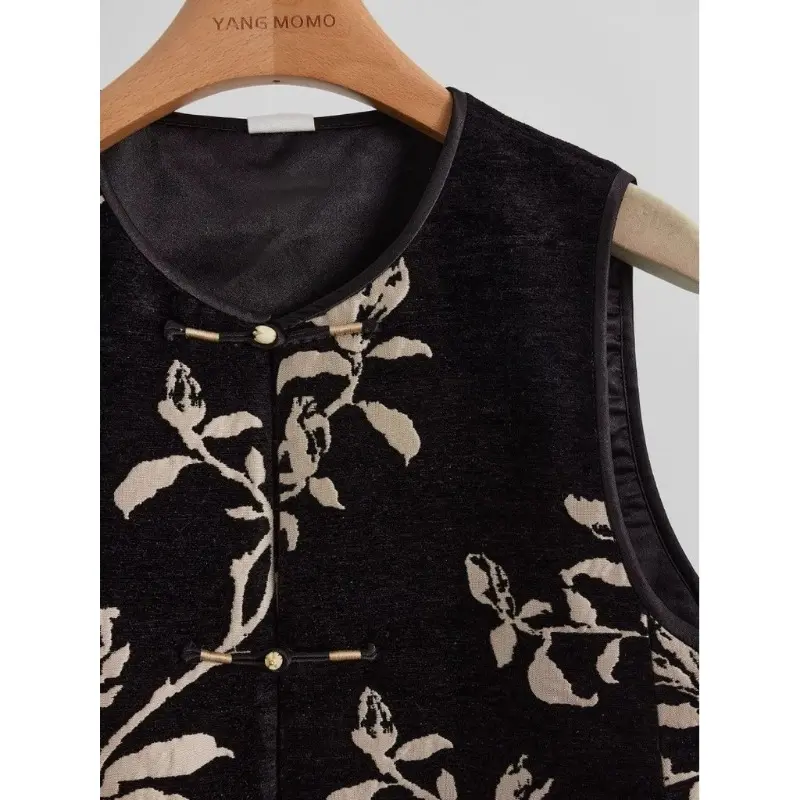 Áo Vest Jacquard Thiền, Phong Cách Trung Quốc Mới, Cao Cấp, Cổ Điển, Thiết Kế Độc Đáo, Thời Trang, Thanh Lịch, Có Thắt Lưng, Dành Cho Nữ 6