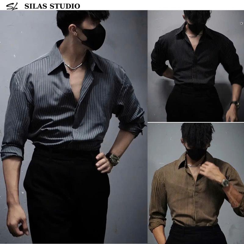 (New Arrival) (Form Tôn Vai) Áo Sơ mi SILAS Cổ Bẻ Otis Sọc Cotton Nam Giấu Cúc Thoáng Mát Form Rộng