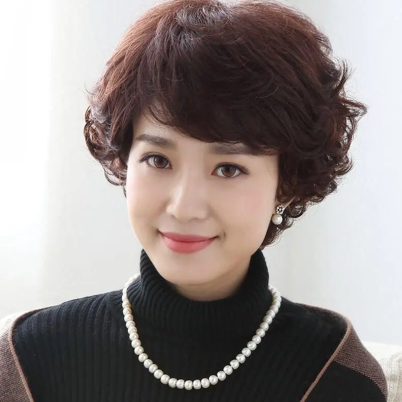 Wig for Women, Wig Women's Short Hair Fashion Wig Middle and Old Age Short Curly Hair Mom Short Curly Hair Korean Version Wig