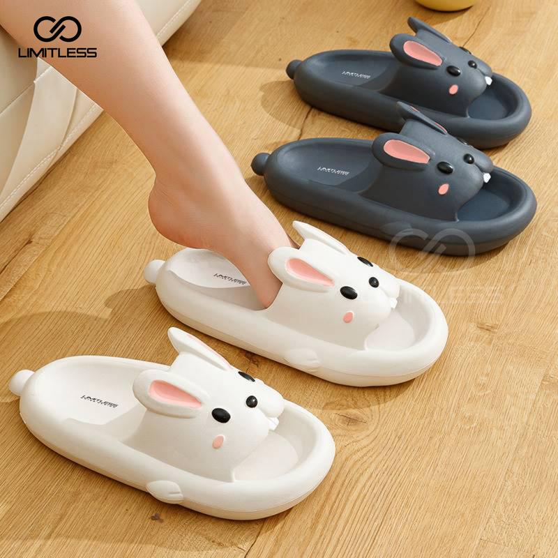 Limitless - Sandal Bunny Wanita Selop Rumah Sendal Slide Cewek Lucu Model kelinci Terbaru 2024 Black Pink - Size 30 - 41 Shoes Merah ( Jelly ) sandal  couple  ber2 5