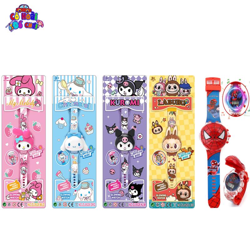 Đồng hồ đeo tay điện tử trẻ em phát nhạc hình LABUBU, KUROMI, Cinnamoroll, MyMelody, Người nhện