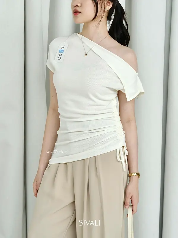 SIVALI Belle Off Shoulder Top - Casual Look Korean Knit Top - Atasan Wanita Baju Panjang Rib Knitwear 6
