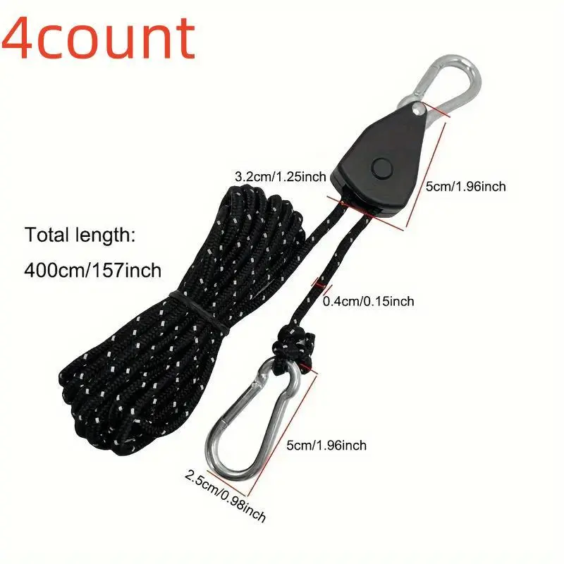 Camping Wind Rope Pulley Tie Downs with Carabiners, 4 Counts Durable Nylon Rope, Ideal for Securing Tents, Canopies & Tarps 6
