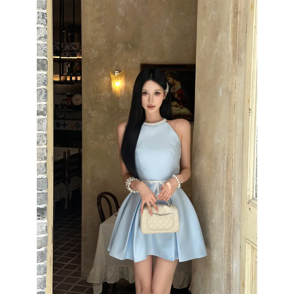 Pearl blue short skirt dress, Korean design, enhances your figure and makes  you sexy on your day off. - TikTok Shop Philippines