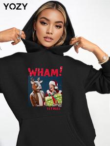 YOZY Women's Christmas Print Pocket Hoodie, Casual Long Sleeve Hooded Sweatshirt, Ladies Fall & Winter Clothes for Daily Wear