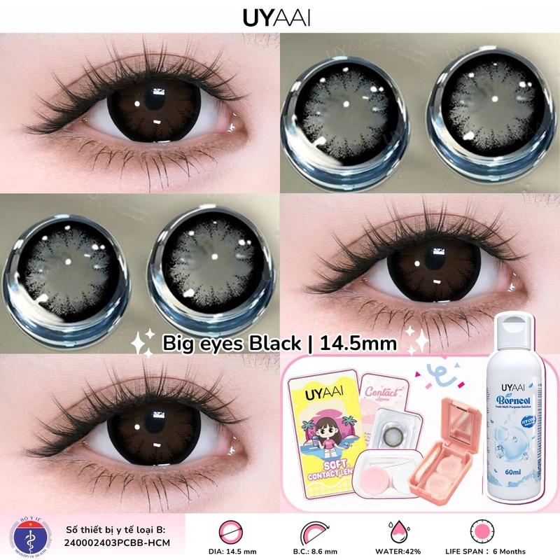 cod | mua 1 được 4 Kính áp tròng 0 độ 6 tháng DIA 14.0-14.5MM hàm lượng nước 42% đeo thoải mái màu đen nâu xám xanh Kính áp tròng UYAAI lens for girls