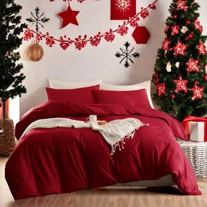 Solid Color Bedding Set, 3 Counts/set Including 1 Duvet Cover & 2 Pillowcase without Filler, Bedding Supplies for Home Bedroom Hotel