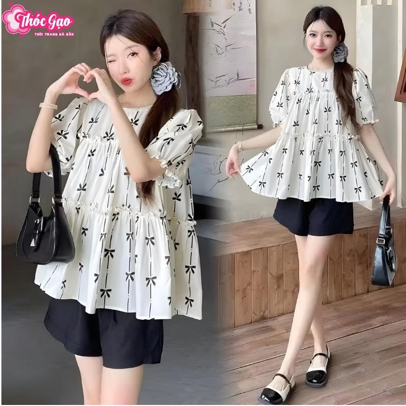 Áo bầu cộc tay dáng baby doll xinh xắn cho mẹ bầu mặc đi làm đi chơi thoải mái X029 Sandal