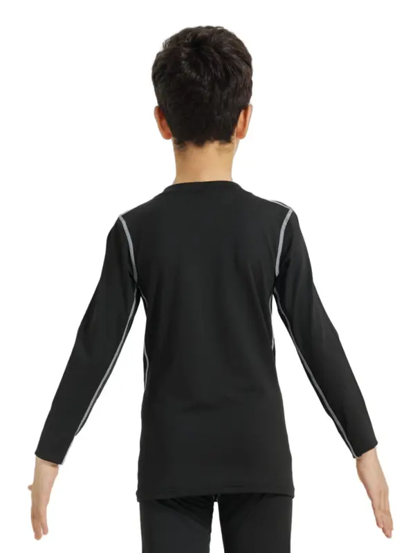 Boy's Contrast Binding Long Sleeve Sports Tee, Quick Drying Round Neck Top-stitching Sports T-shirt, Boy's Sportswear for Gym Workout Running 1