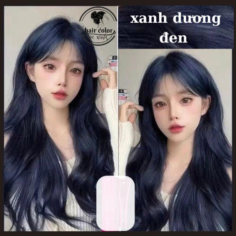 Thuốc nhuộm tóc màu XANH DƯƠNG ĐEN KHÓI tặng kèm OXY TRỢ NHUỘM VÀ GĂNG Tay