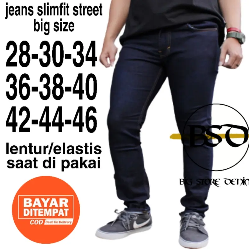 BIG STORE DENIM 2 - celana panjang jeans slimfit jumbo 36-44 / celana jeans pria panjang big size / celana panjang pria jumbo slim-fitting tebal nyaman Fit Slim Biru Navy Skinny Melar Cowok Hitam slim  fit  jeans 1