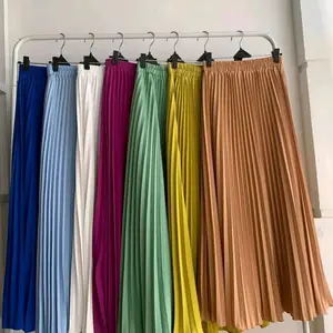 Rok Plisket Panjang Wanita Polos Karet Pinggang