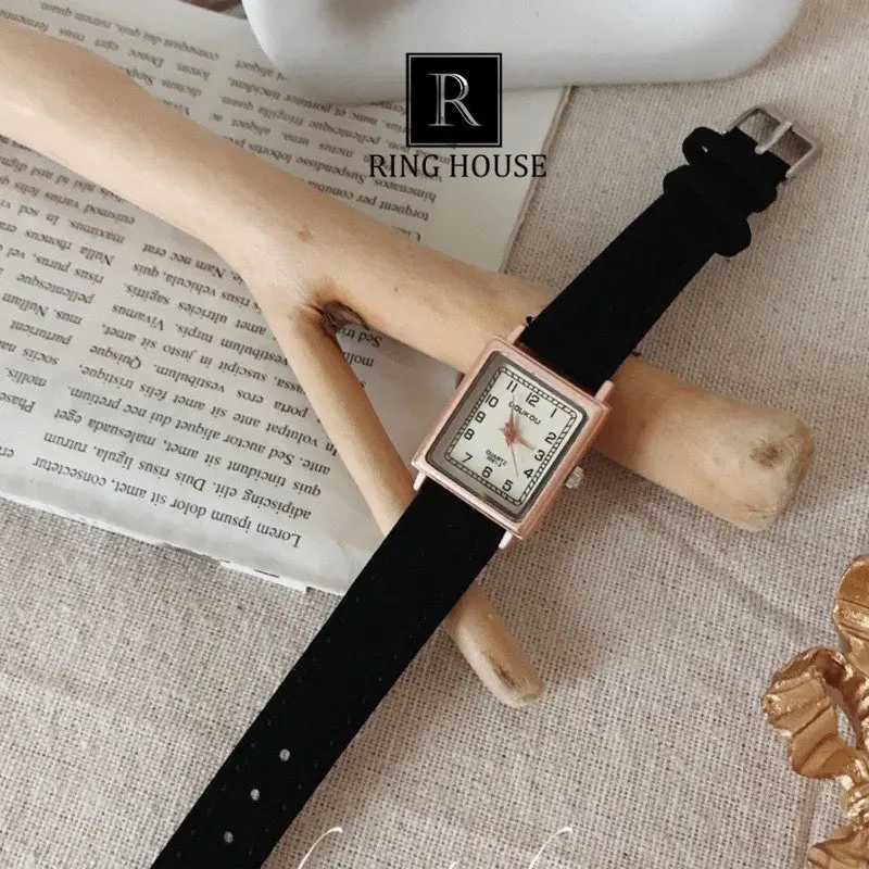 Đồng Hồ Nữ Doukou Ulzzang Mặt Vuông Nhỏ Dây Da Nhiều Màu Cao Cấp Đẹp Rẻ Ring House 4
