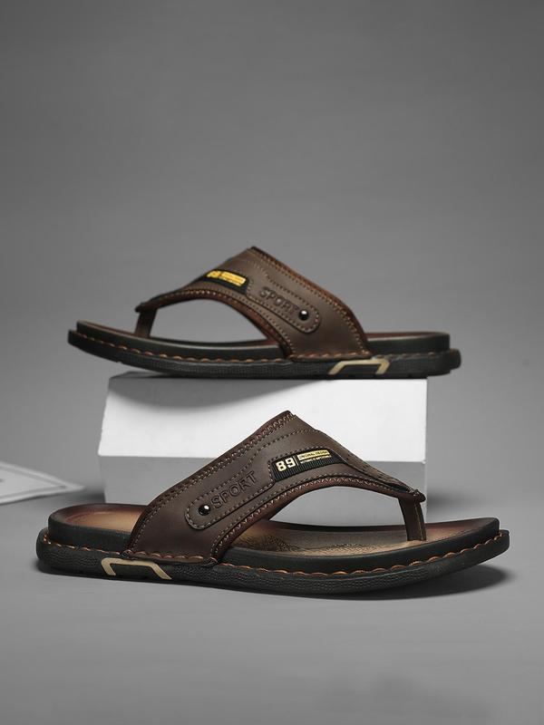 Men's Casual PU Leather Slide Sandals, Non-slip Beach Shoes, Fashionable Barefoot Shoes for Daily Wear, Boy 1