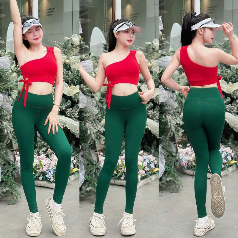 [Outfit Noel] Bộ Đồ Tập Gym Yoga Nữ Dáng Áo Bra Lệch Vai Quần Dài Cạp Cao Chất Thun Co Giãn 4 Chiều -D26 Sport Chạy Bộ Tập Thể Dục