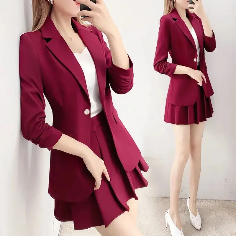 Áo Khoác Vest Công Sở Nhỏ Thời Trang, Chân Váy Xếp Ly, Thích Hợp Năm 2024 Nữ Top Khuy