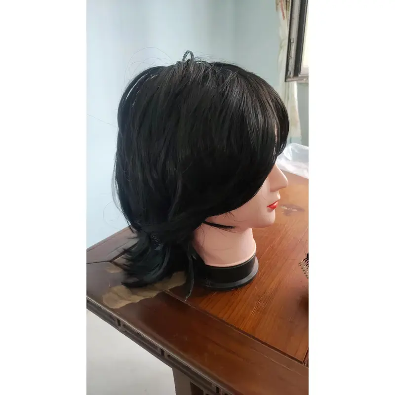 Wig ekor serigala untuk pria dan wanita dengan rambut lurus pendek dan tutup kepala penuh secara alami tampan..... 1