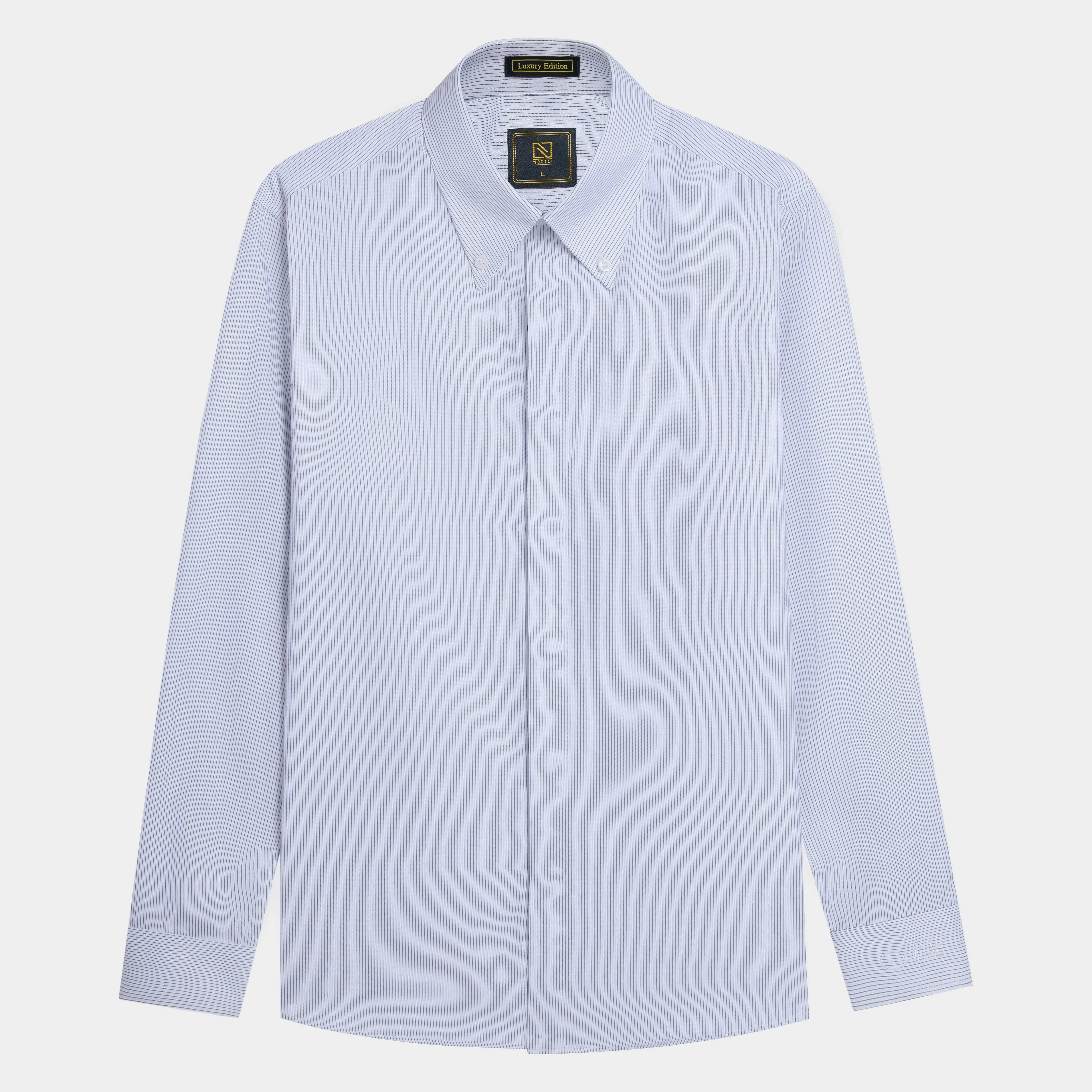 Sơmi Kẻ Sọc Thiết Kế Cổ Buttondown Giấu Cúc  Nam
