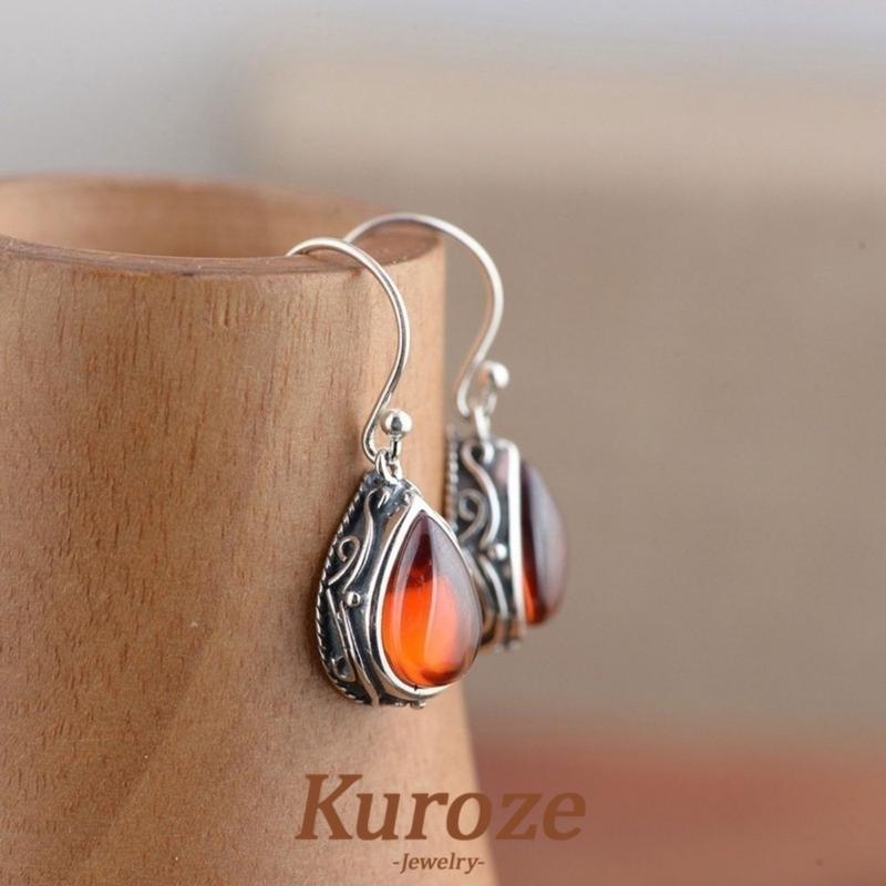 Product Introduction of Kuroze New Style Drop-Shaped Vintage Vintage Ethnic Style Ancient Silver Tibetan Earrings 24