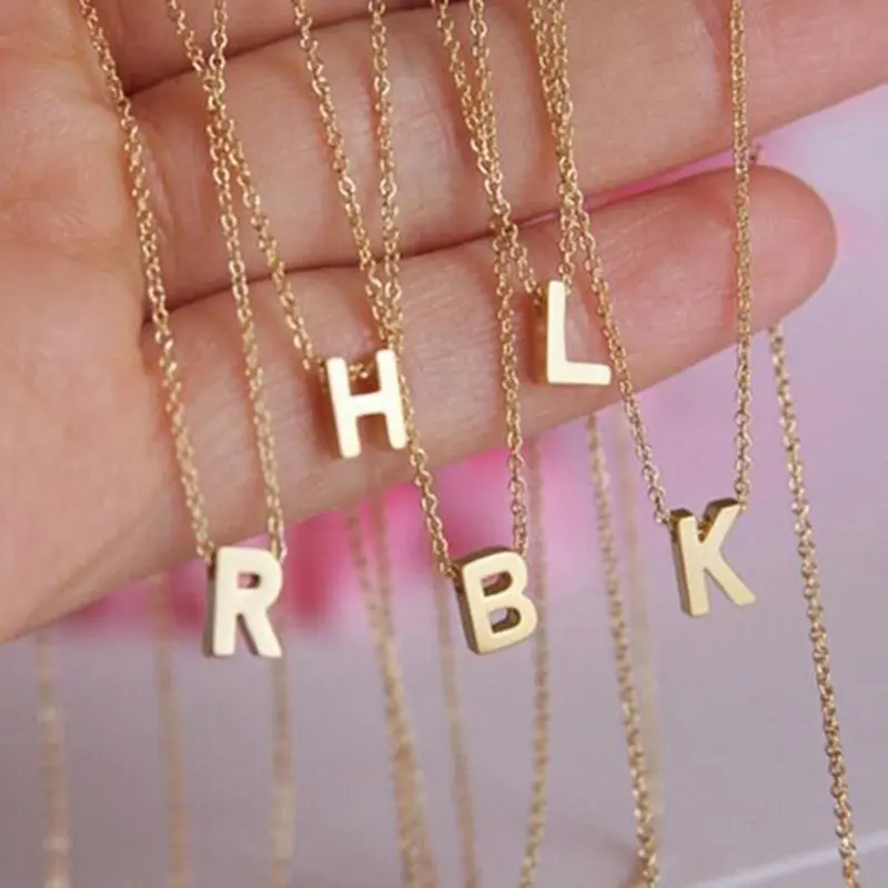 Gift for Her Elegant Minimalist Gold 26 Letters Pendant Necklace