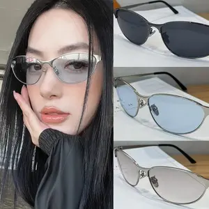 Kacamata Hitam Cat Eye Kucing Y2K Logam Bingkai Retro Fashion Wanita Pria