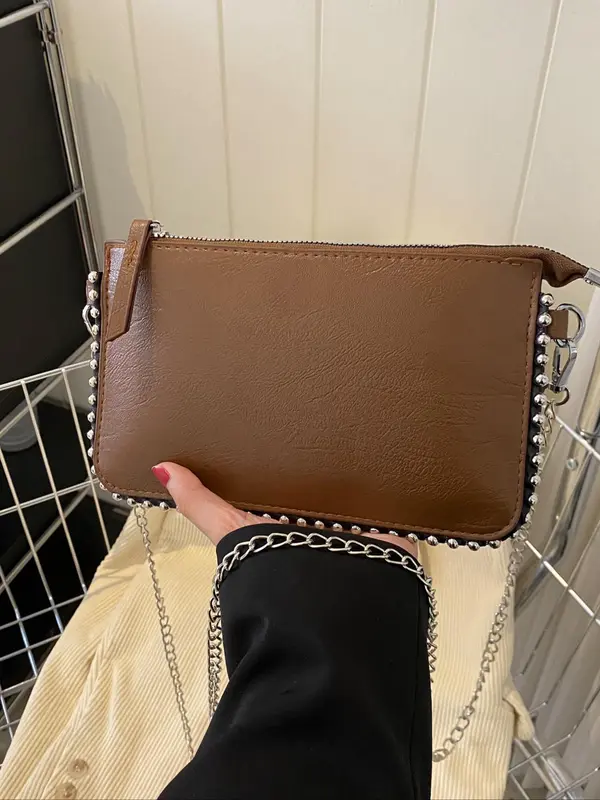 Women's Studded Decorated Crossbody Bag, Fashionable Solid Color Shoulder Bag for Daily Used, Casual Trendy Versatile High-quality Daily Commuting Bag, Ladies Purse 1